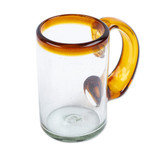 Handblown beer glasses, 'Amber Rim' (pair) - 2 Hand Blown Recycled Beer Glasses with Amber Handle and Rim