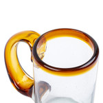 Handblown beer glasses, 'Amber Rim' (pair) - 2 Hand Blown Recycled Beer Glasses with Amber Handle and Rim