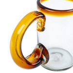 Handblown beer glasses, 'Amber Rim' (pair) - 2 Hand Blown Recycled Beer Glasses with Amber Handle and Rim