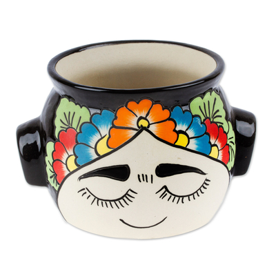 Blumentopf aus Keramik - Handgefertigter Blumentopf aus Keramik, inspiriert von Frida Kahlo