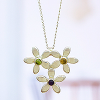 Multi-gemstone pendant necklace, 'Spring Emotions' - Floral Sterling Silver Pendant Necklace with Multiple Jewels