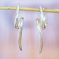 Sterling silver drop earrings, 'Sinuous Wit' - Polished Sterling Silver Drop Earrings with Minimalist Style