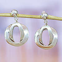 Sterling silver dangle earrings, 'Futuristic Orbs' - Modern Sterling Silver Dangle Earrings with Polished Finish