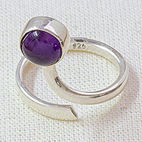 Amethyst wrap ring, 'Wisdom Scepter' - Sterling Silver Wrap Ring with Amethyst Cabochon
