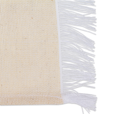 Cotton placemat, 'Sapphire Break' - Handloomed Blue and Ivory Cotton Placemat with Fringes