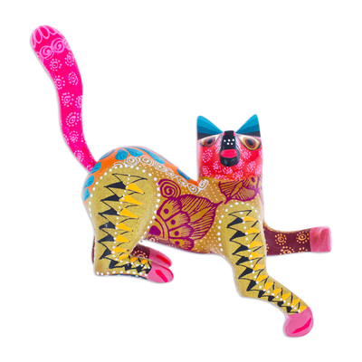 Handcrafted Floral Rose Cat Alebrije Figurine from Mexico