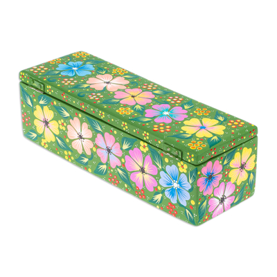 Decorative wood box, 'Floral Festival' - Mexican Decorative Wood Box Hand-Painted with Floral Motifs