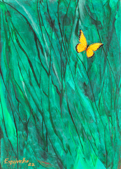 Acrylic and Dyes on Paper Expressionist Butterfly Painting
