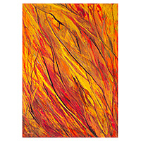 'Fire Red Grassland' - Acrylic & Natural Dyes on Paper Abstract Painting of A Fire