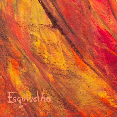 'Fire Red Grassland' - Acrílico y Tintes Naturales sobre Papel Pintura Abstracta de Un Incendio