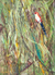 'Bird in Green Nature' - Acryl- und Naturfarben auf Papier, Gemälde eines Vogels in der Natur