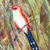 'Bird in Green Nature' - Acrílico y tintes naturales sobre papel Pintura de un pájaro en la naturaleza