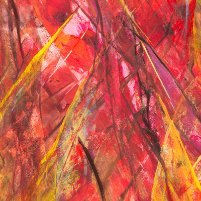 'Sunburst Fragment' - Abstraktes Gemälde mit Acryl- und Naturfarben auf Papier
