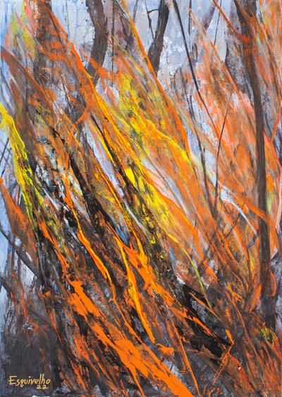 Acrylic & Natural Dyes on Paper Abstract Fire Painting