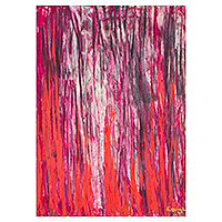 „Rotes Grasland“ – Acryl- und Naturfarben auf Papier, abstrakte Graslandmalerei