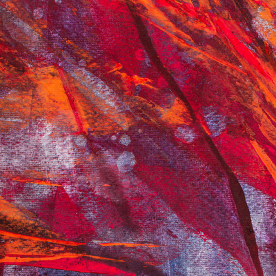 'Fire in Purple Grassland' - Abstract Fire Painting Made with Acrylic and Dyes on Paper