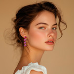 Gold-accented fused glass dangle earrings, 'Dichroic Fuchsia' - Fused Glass Dangle Earrings with Gold Accents in Fuchsia