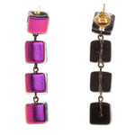 Gold-accented fused glass dangle earrings, 'Dichroic Fuchsia' - Fused Glass Dangle Earrings with Gold Accents in Fuchsia