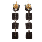 Gold-accented fused glass dangle earrings, 'Dichroic Fuchsia' - Fused Glass Dangle Earrings with Gold Accents in Fuchsia