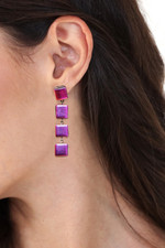 Gold-accented fused glass dangle earrings, 'Dichroic Fuchsia' - Fused Glass Dangle Earrings with Gold Accents in Fuchsia