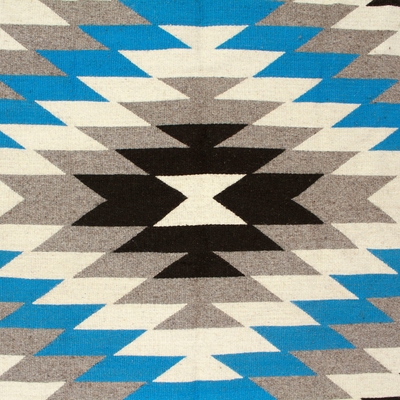Wool area rug, 'Turquoise Rays' (4x6.5) - Turquoise and Grey Patterned Wool Area Rug (4x6.5)