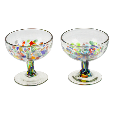 Handblown recycled glass cocktail glasses, 'Chromatic Gala' (pair) - Two colourful Cocktail Glasses Handblown from Recycled Glass