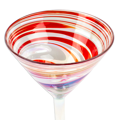 Set of 4 Eco-Friendly Red Handblown Martini Glasses, 'Luxury Enchantment