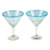 Handblown recycled glass martini glasses, 'Waves of Sophistication' (pair) - 2 Turquoise and White Martini Glasses Handblown in Mexico thumbail