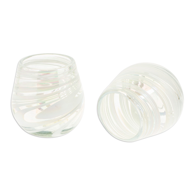 Stiellose Weingläser aus mundgeblasenem Recycling-Glas, 'White Soirée' (Paar) - Paar stiellose Weingläser, mundgeblasen aus recyceltem Glas