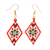 Glass beaded dangle earrings, 'Lovely Evening' - Geometric Glass Beaded Dangle Earrings in Green and Red