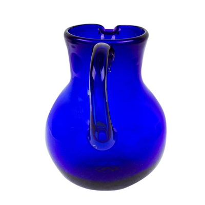 Handblown recycled glass pitcher, 'Chic Cobalt' - Eco-Friendly Cobalt Blue Handblown Recycled Glass Pitcher