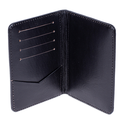 Porta pasaporte de cuero - Porta pasaporte de cuero negro estampado hecho a mano en México