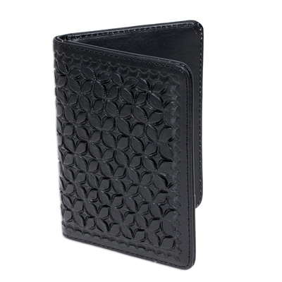 Leather passport holder, 'Midnight Traveler' - Patterned Blue Passport Holder Crafted in Mexico