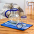 Curated gift set, 'Classic Blue' - 4 Item Curated Gift Set with Glass Pitcher Tumblers Placemat