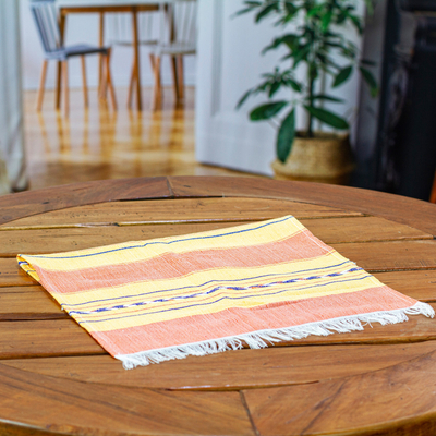 Tischset aus Baumwolle - Handgewebtes Tischset aus Goldrute und orangefarbener Baumwolle aus Mexiko
