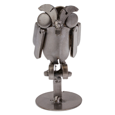 Upcycled metal sculpture, 'Little Sage' - Eco-Friedly Owl-Themed Upcycled Metal Sculpture from Mexico