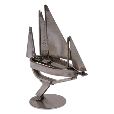 Upcycled metal sculpture, 'Metallic Voyage' - Eco-Friedly Nautical Upcycled Metal Sculpture from Mexico