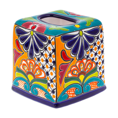 Tapa de caja de pañuelos de cerámica - Cubierta de caja de pañuelos de cerámica de hacienda de talavera hecha a mano