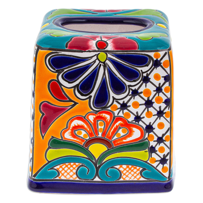 Ceramic tissue box cover, 'Classic Convenience' - Handcrafted Talavera Hacienda Ceramic Tissue Box Cover