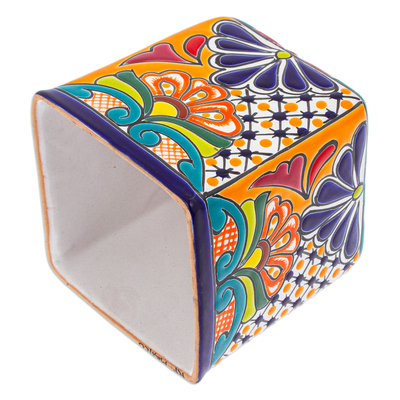 Talavera-Style Tissue Box Cover, 'Hidalgo Bouquet