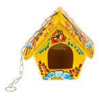 Ceramic bird feeder, 'Goldenrod Arcadia' - Hand-Painted Talavera Ceramic Bird Feeder in Yellow