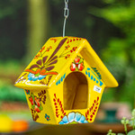 Ceramic bird feeder, 'Goldenrod Arcadia' - Hand-Painted Talavera Ceramic Bird Feeder in Yellow
