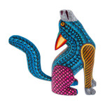 Wood alebrije sculpture, 'Blue Howl' - Handcrafted Alebrije Coyote Sculpture in Vibrant Hues