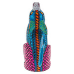 Wood alebrije sculpture, 'Blue Howl' - Handcrafted Alebrije Coyote Sculpture in Vibrant Hues