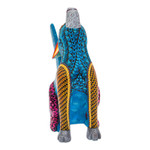 Wood alebrije sculpture, 'Blue Howl' - Handcrafted Alebrije Coyote Sculpture in Vibrant Hues