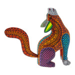 Wood alebrije sculpture, 'Warm Howl' - Handcrafted Alebrije Coyote Sculpture in Warm Hues