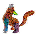 Wood alebrije sculpture, 'Warm Howl' - Handcrafted Alebrije Coyote Sculpture in Warm Hues
