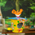 Vogelhaus und Futterspender aus Blech - Handgefertigtes Blumen-Vogelhaus und Futterhäuschen aus Blech mit orangefarbenem Vogel