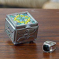 Caja de joyería de estaño y cerámica, 'Sunny Reflections' - Caja de joyería de cerámica y estaño hecha a mano con temática de Talavera