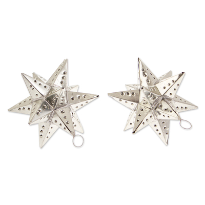 Tin ornaments, 'Starry Secret' (pair) - Pair of Star-Themed Polished Tin Ornaments Crafted in Mexico